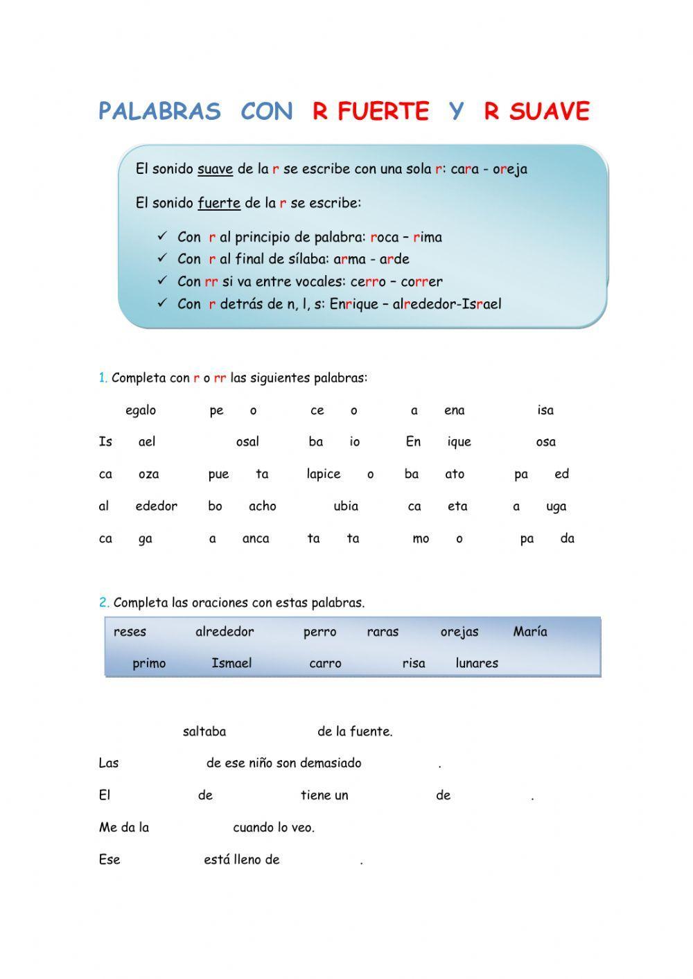 Palabras con r fuerte y r suave