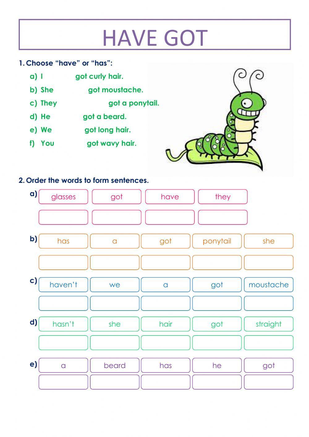 Inglés 3º. Have got (affirmative and negative)