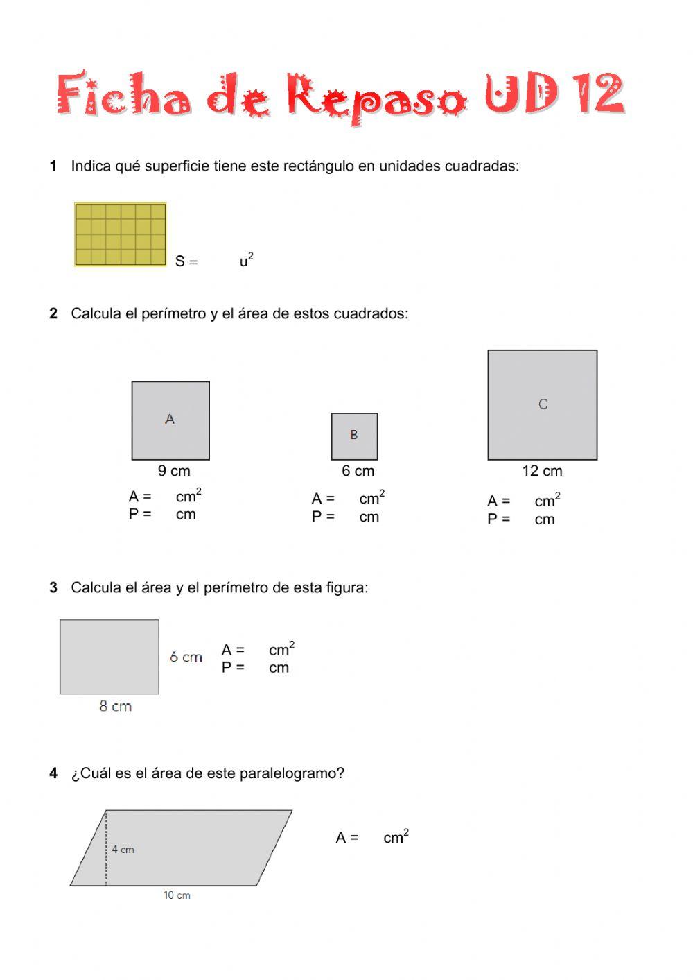 Repaso UD 12 Áreas y perímetros