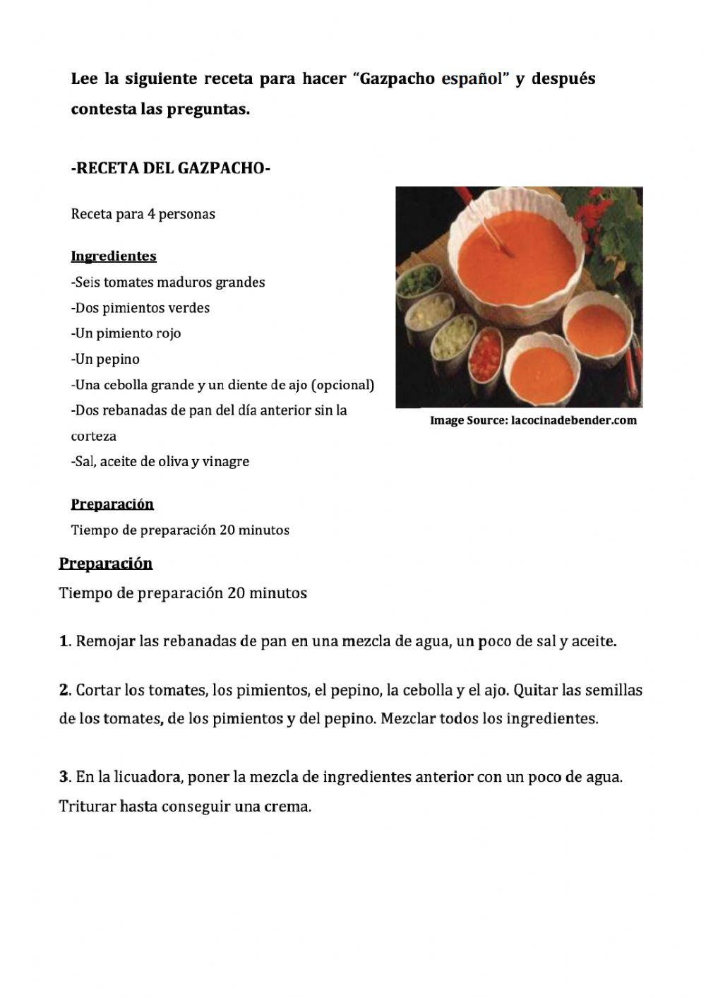 Comprensión lectora -Gazpacho español-