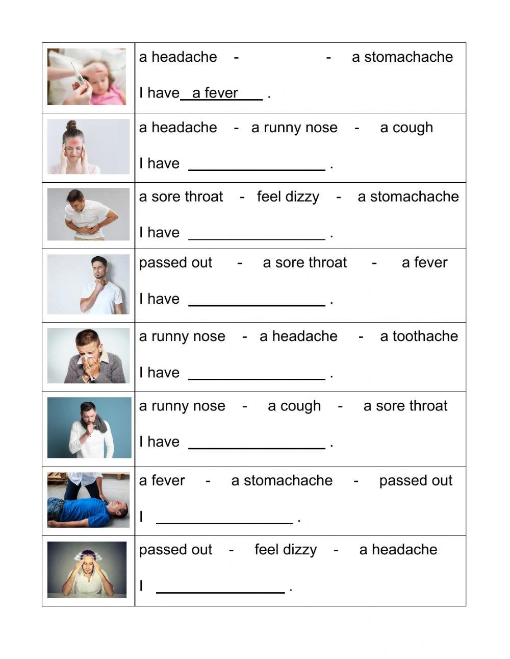 Common health issues - sentence gapfill