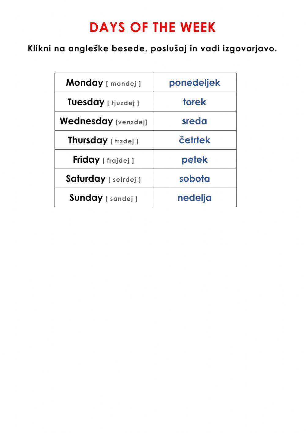 Days of the week
