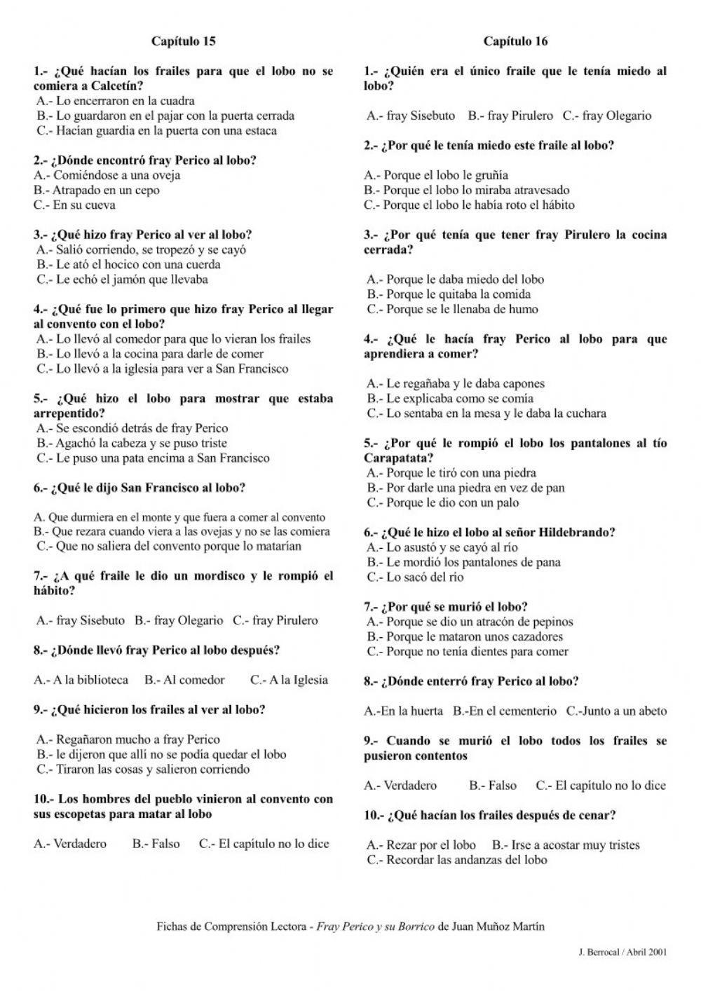 Fray Perico y su borrico cap. 15 y 16 ficha