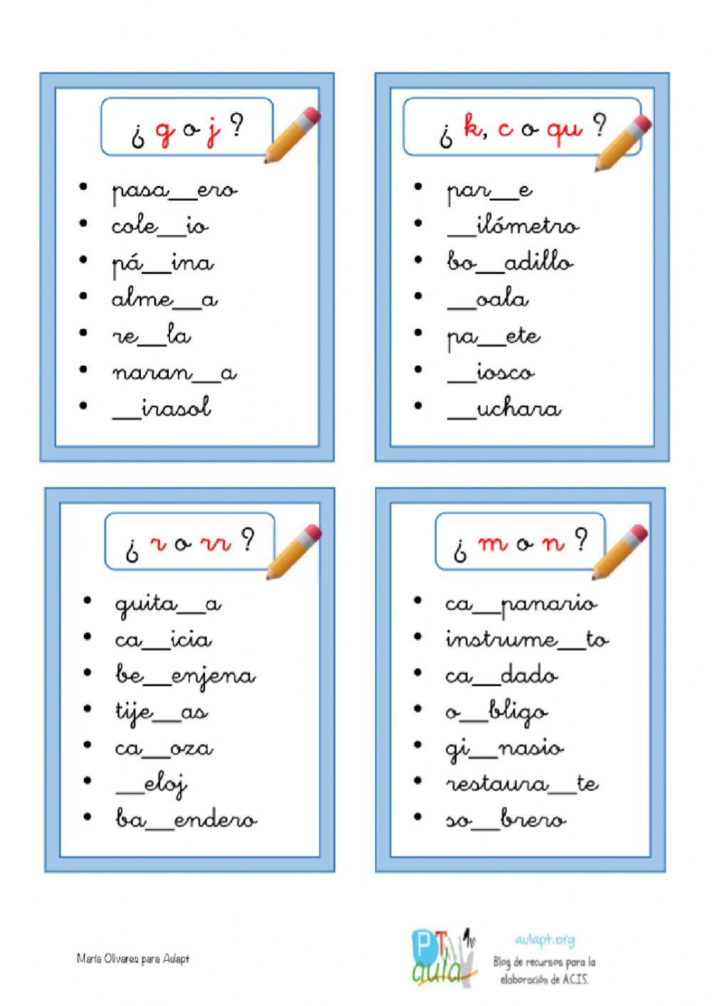 Tarjetas ortográficas