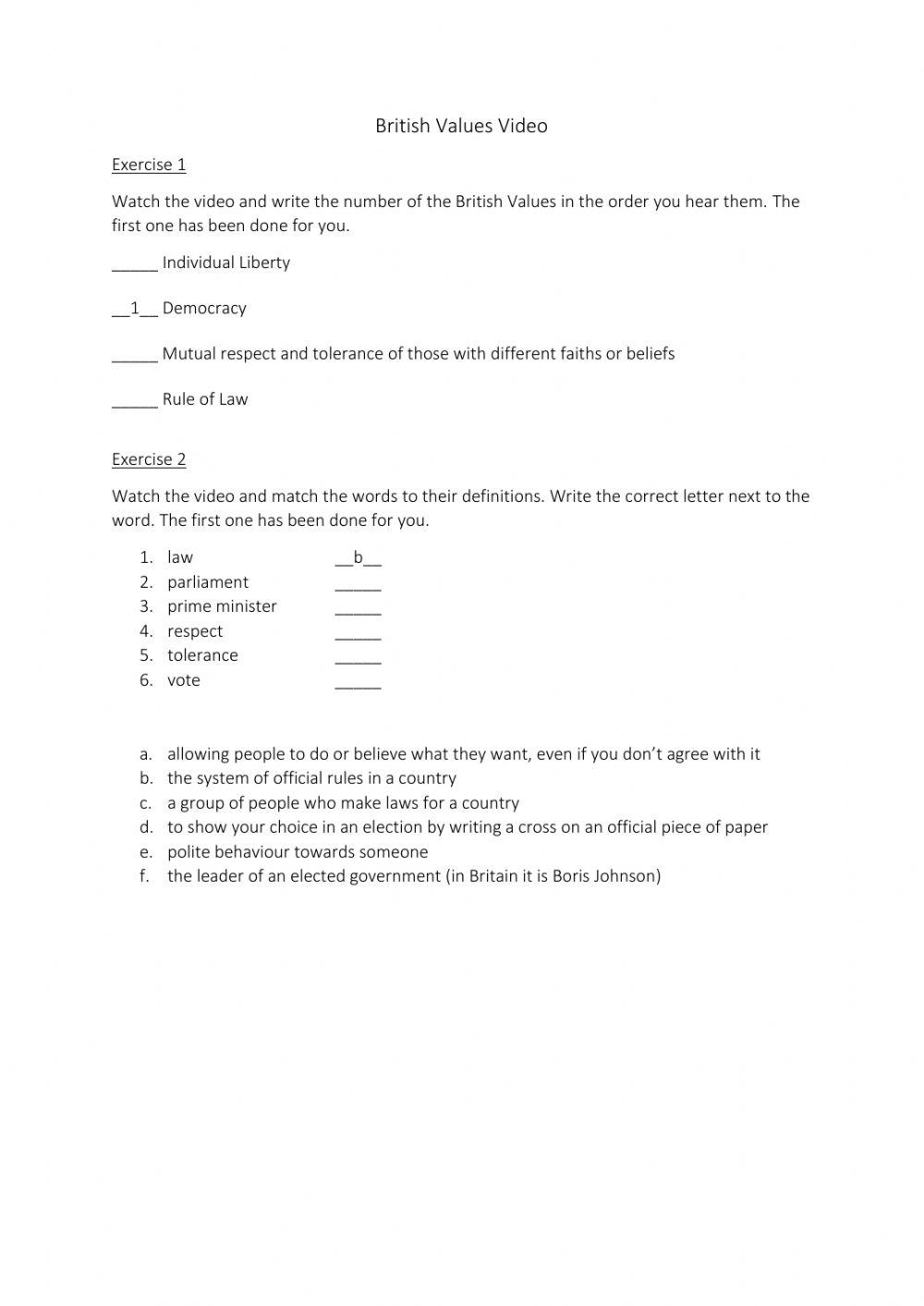 British Values matching