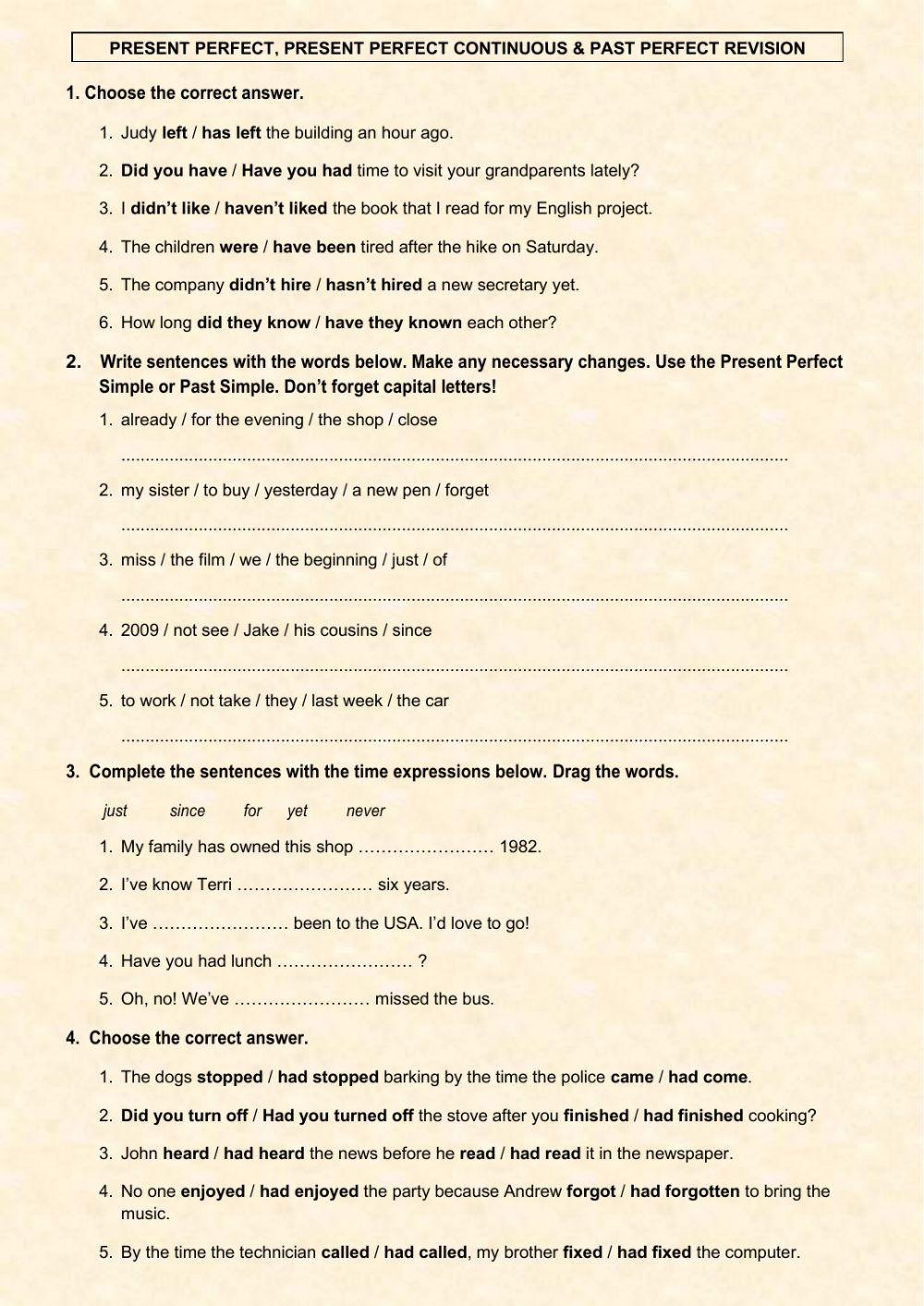 Perfect tenses revision