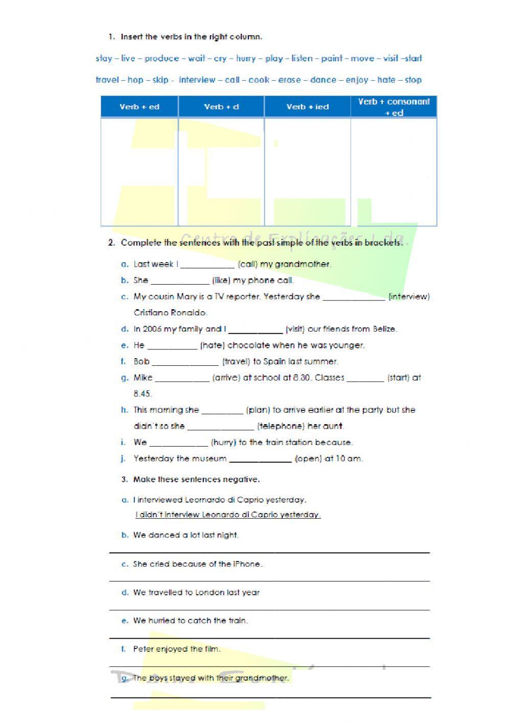 Past Simple regular verbs exercises