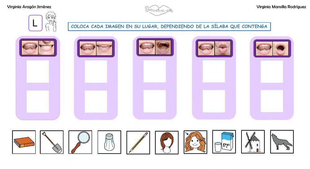 Clasificar sílabas con sonido L en palabras, con articulemas.