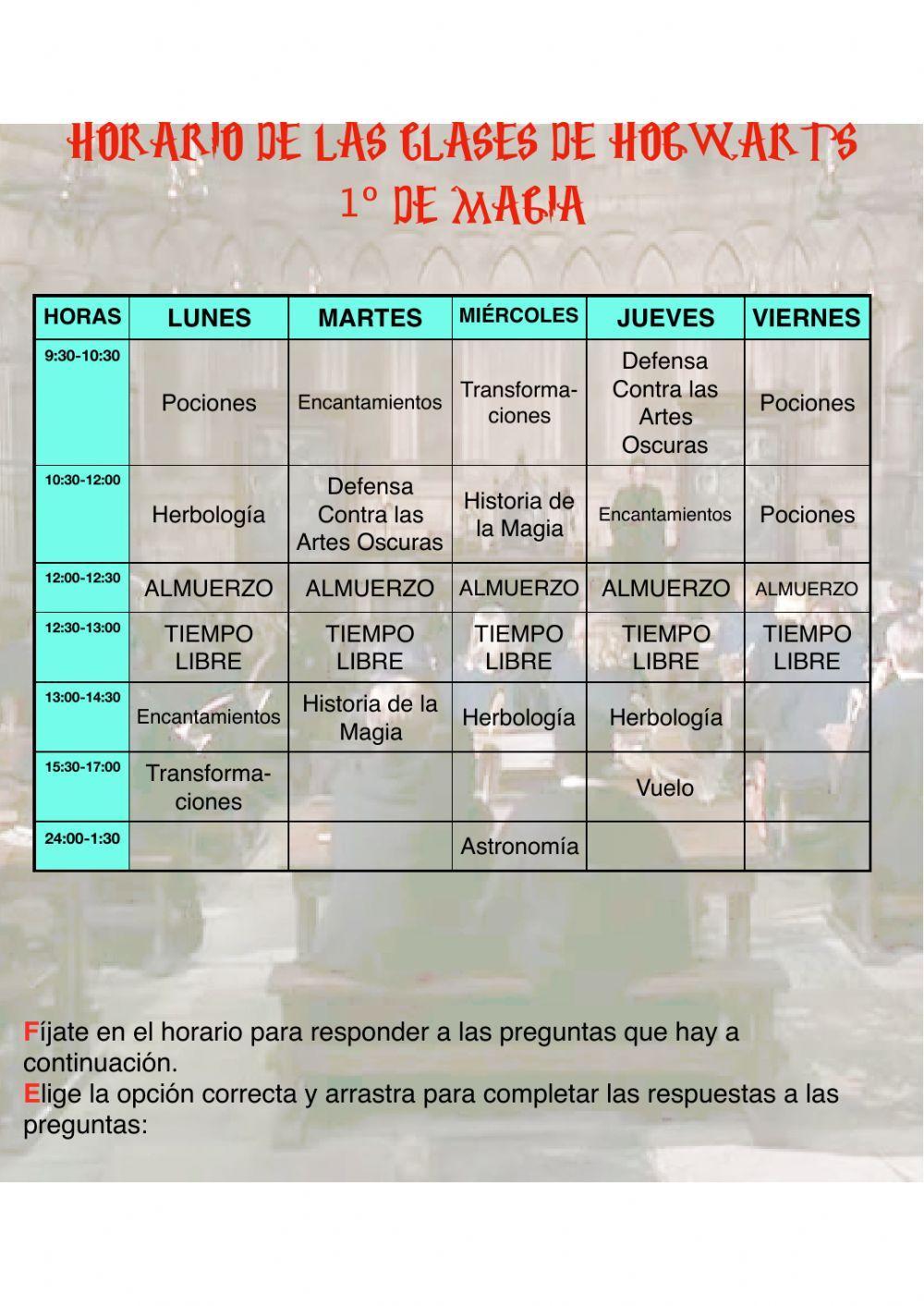 Horario Hogwarts