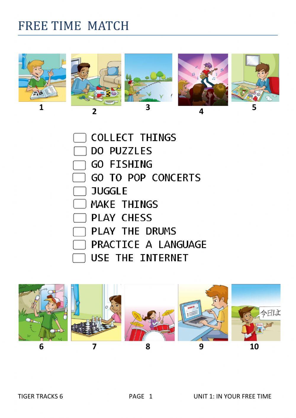 Match the free time activities tiger 6