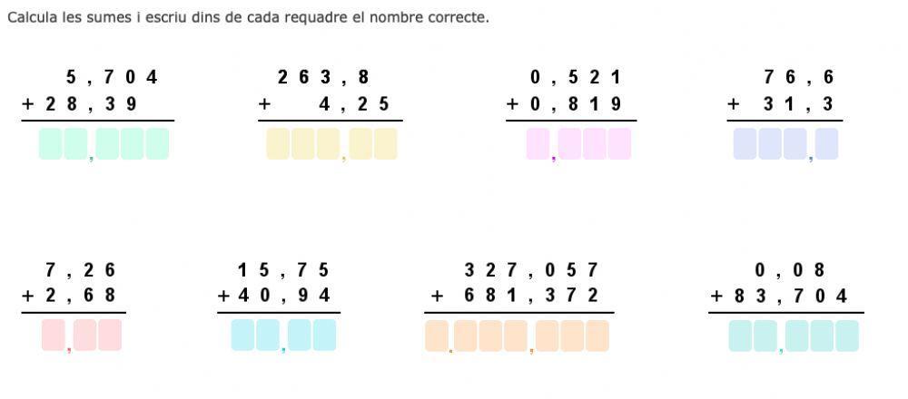 Sumes i restes nombres decimals