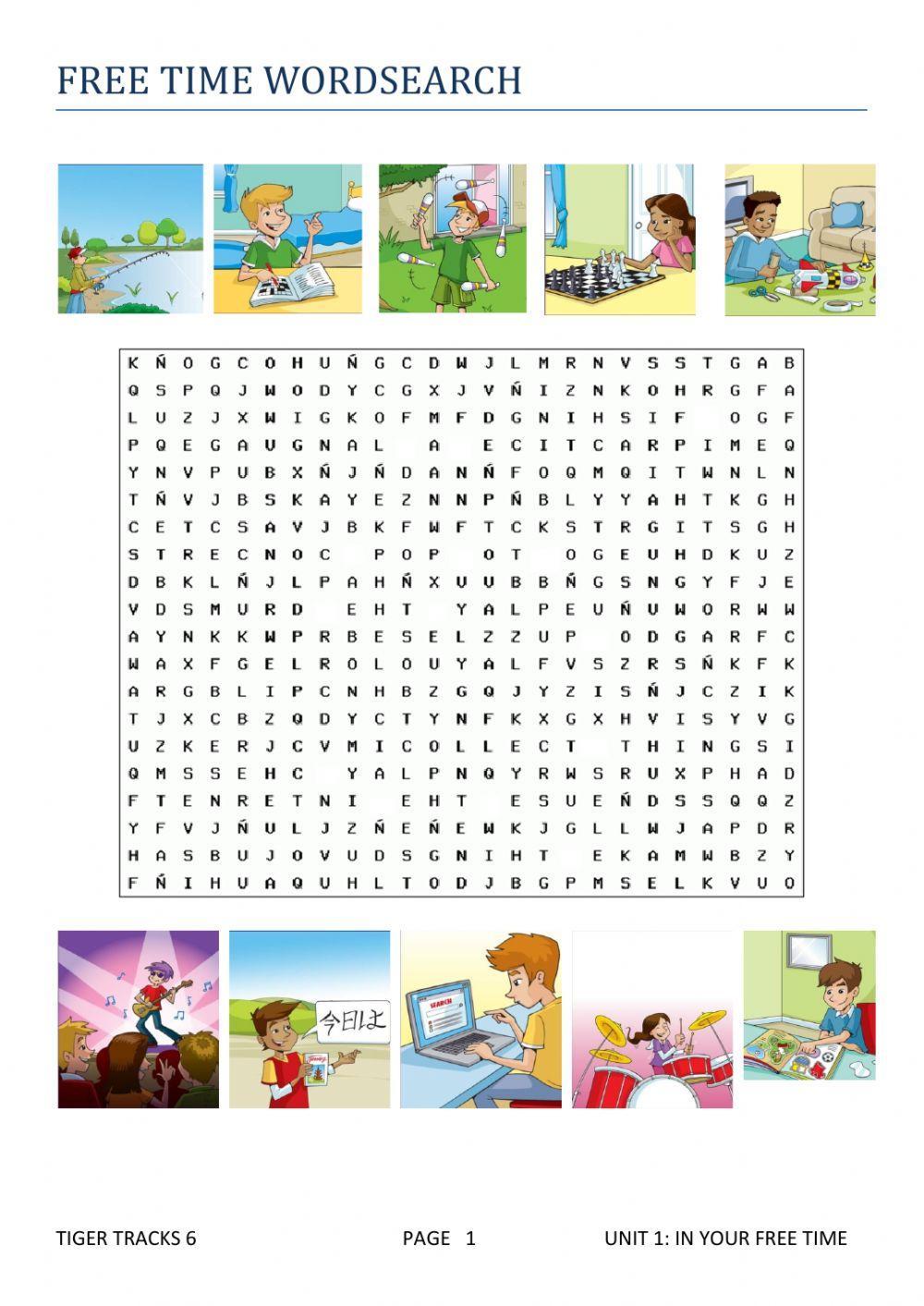 Free Time Activities Wordsearch TIGER 6