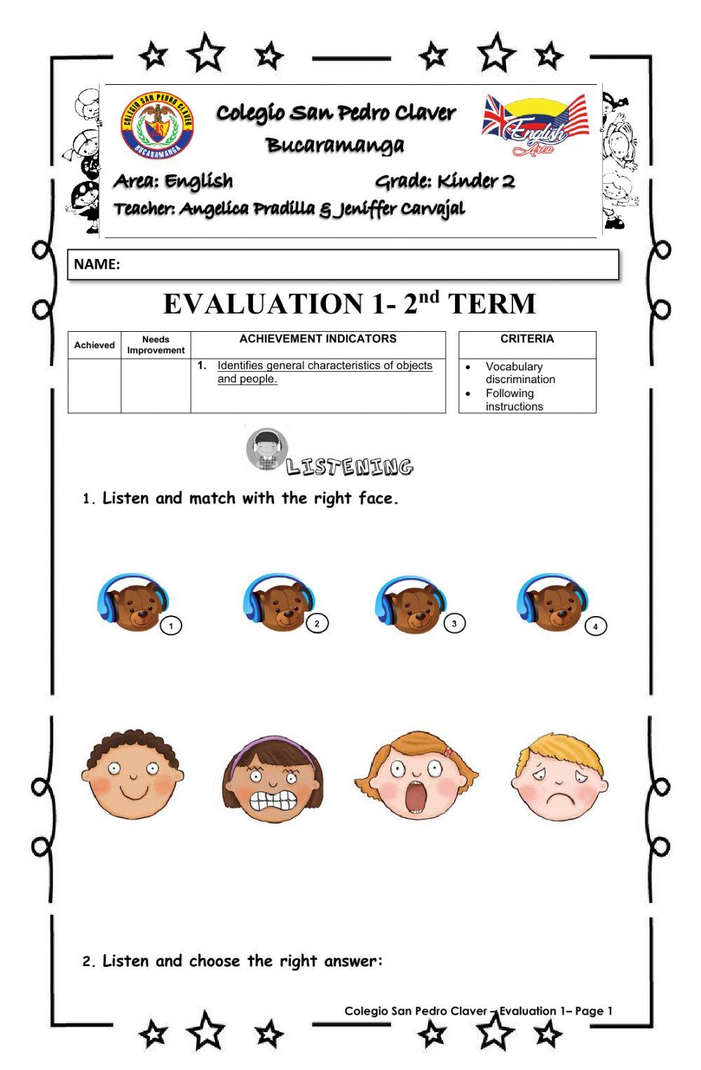 Listening Exam- Kinder 2- CSPC