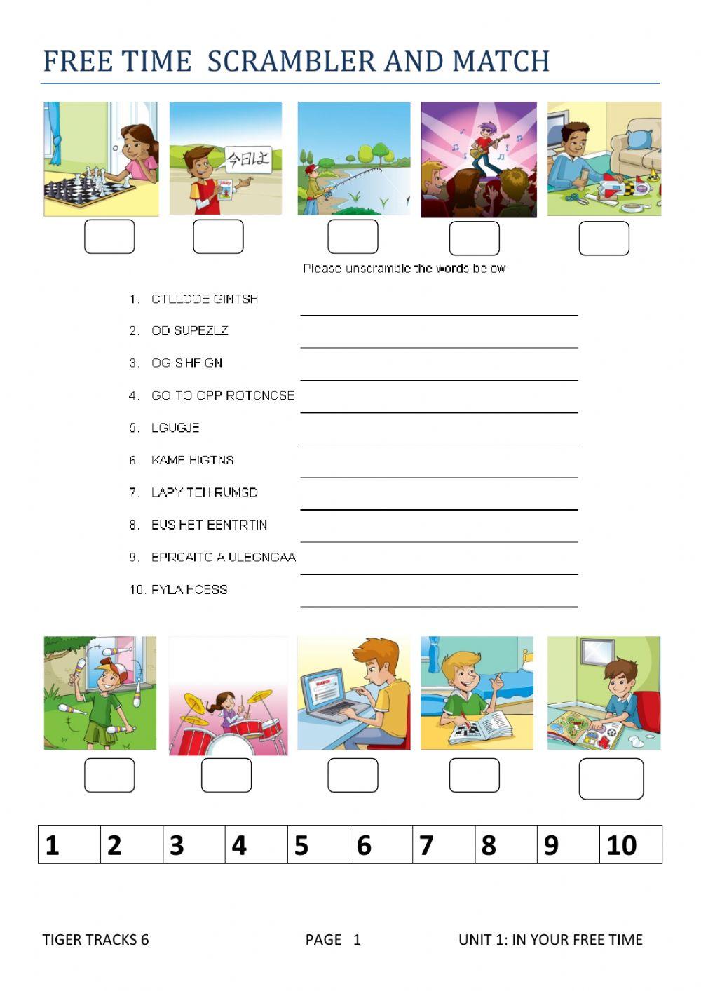Free time activities scrambler and match Tiger 6 Macmillan