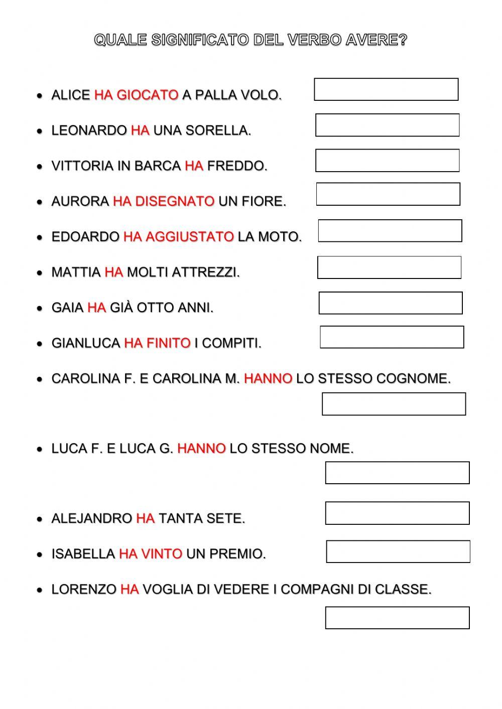 Verbo avere: significati