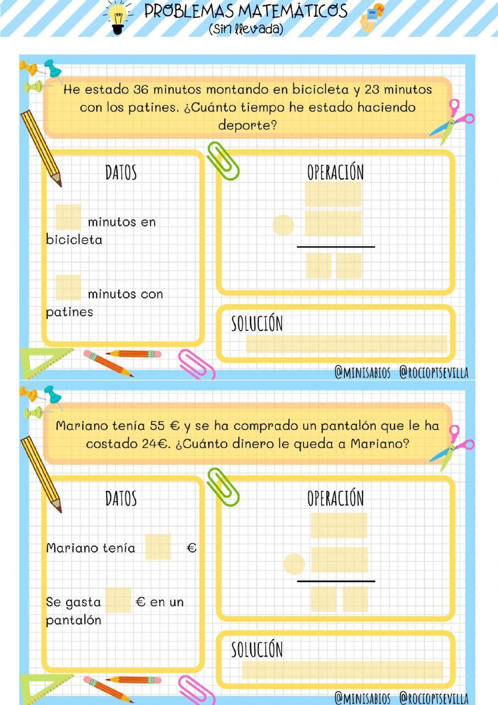 Problemas matemáticas sin llevada
