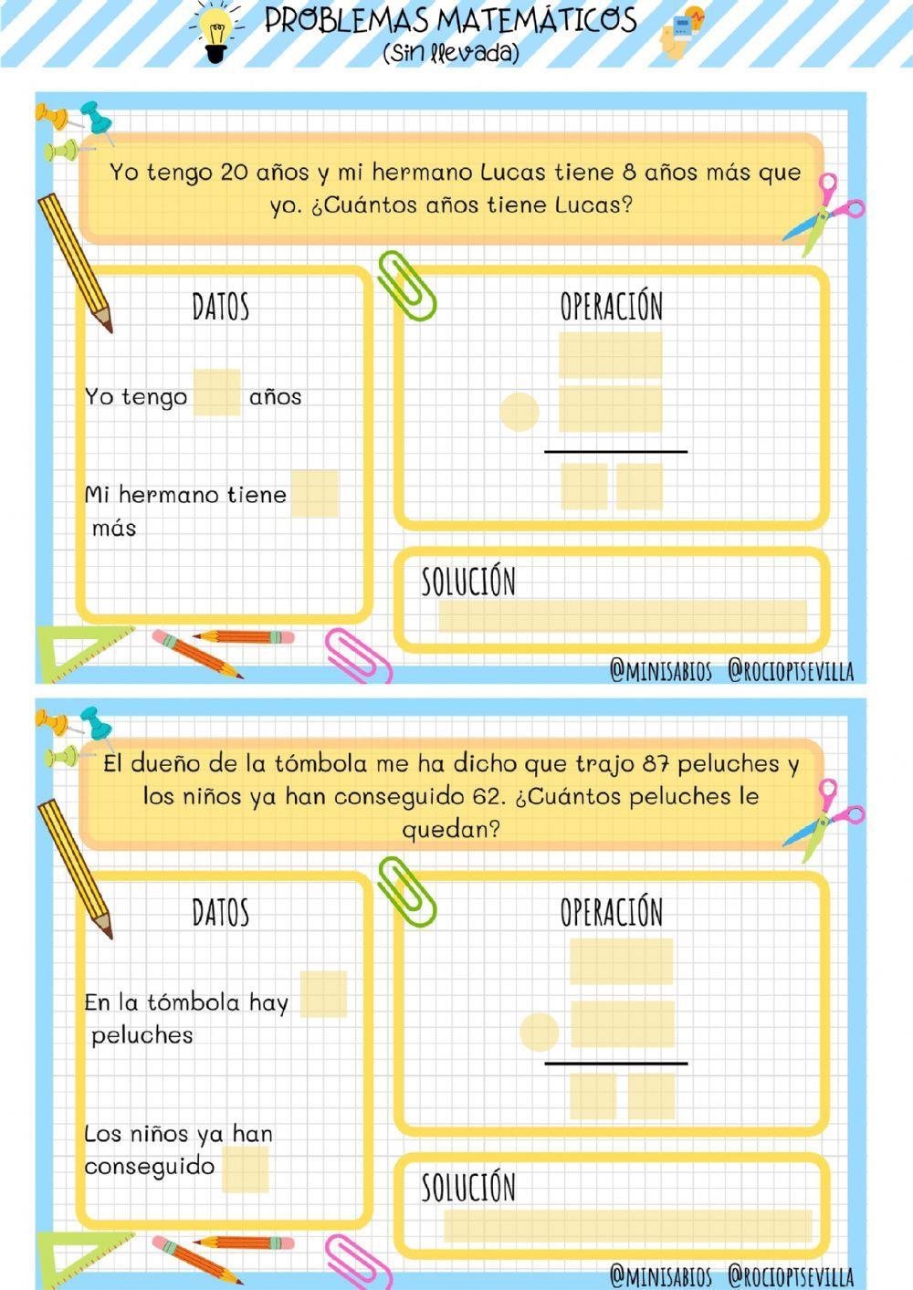 Problemas matemáticas sin llevada