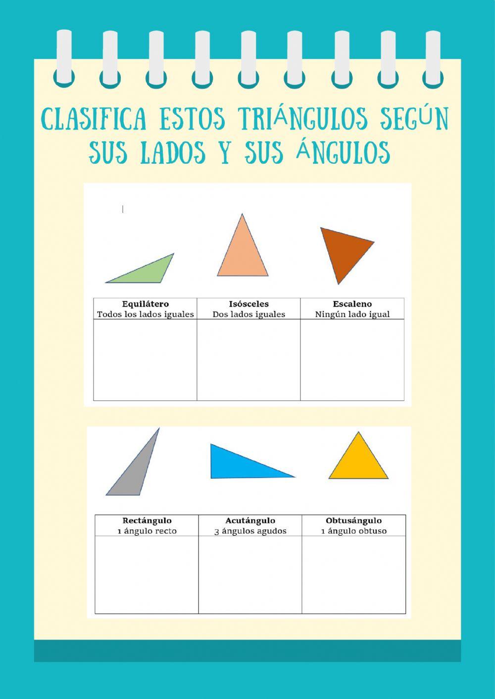 Clasificación triángulos worksheet | Live Worksheets