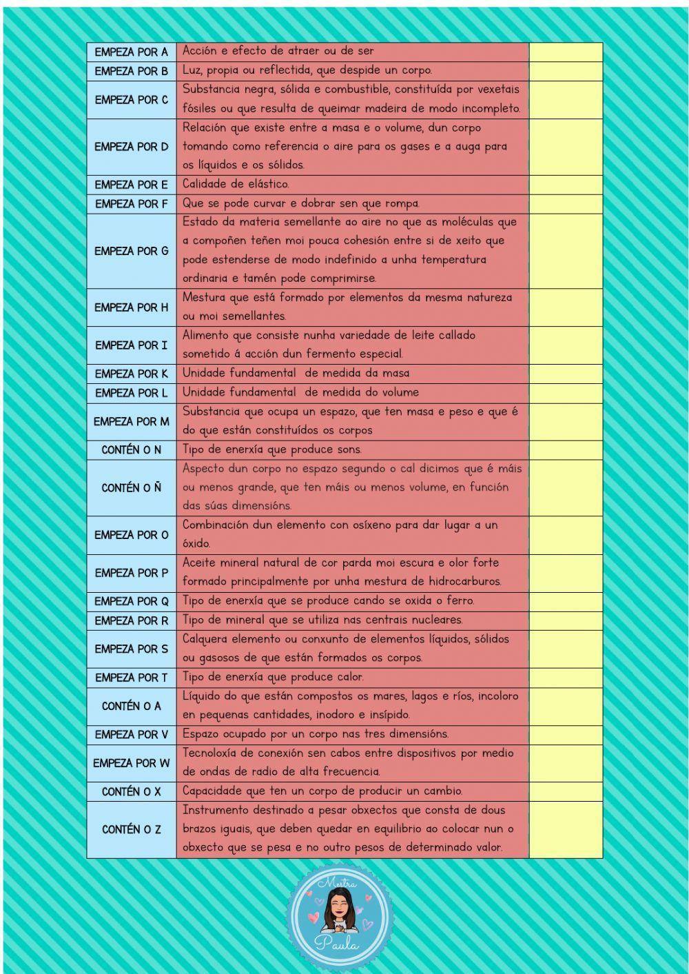Pasapalabra materia e enexía