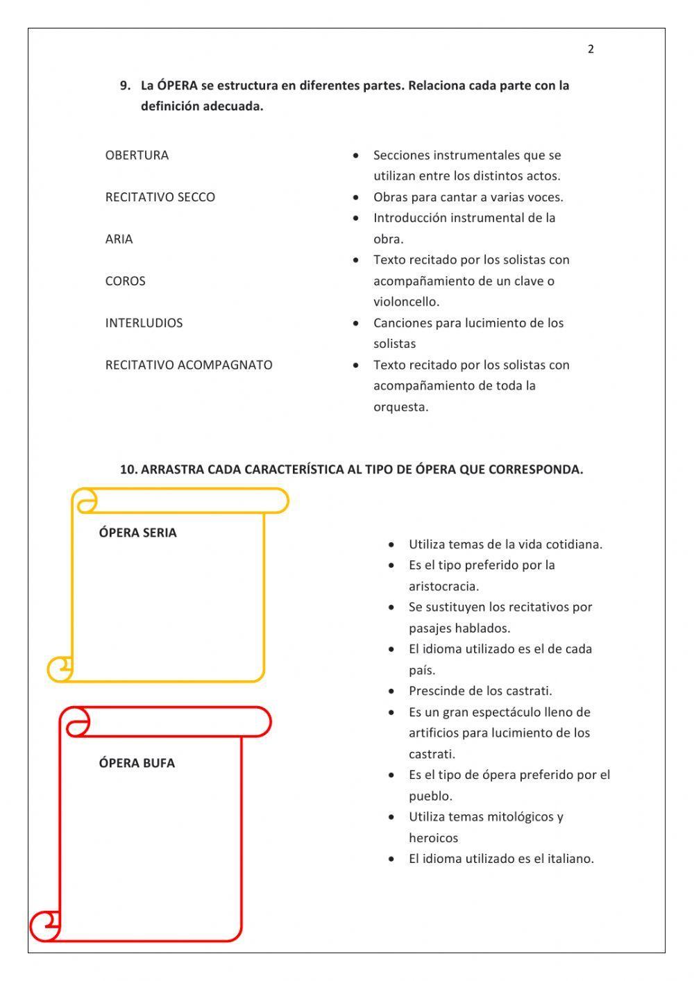 Examen 2º eso la música en el Barroco