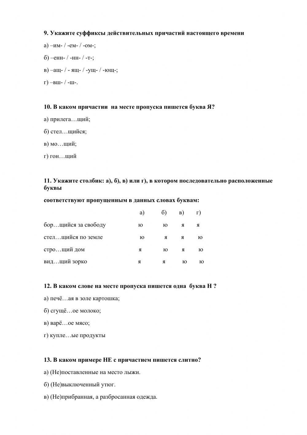 Причастие как часть речи