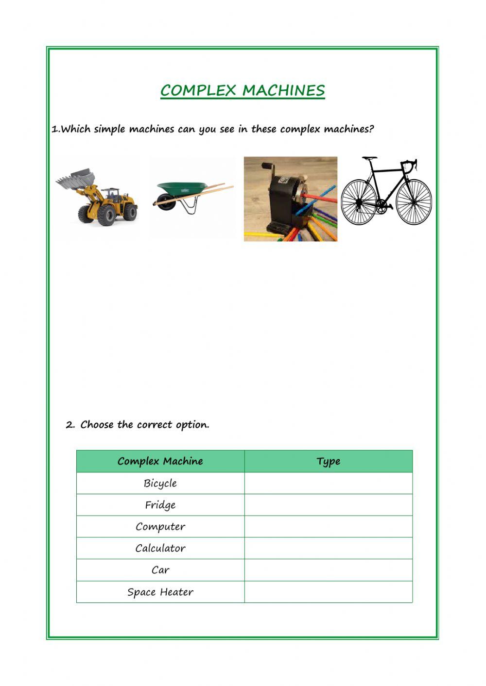 Free Printable Complex Machines Worksheet
