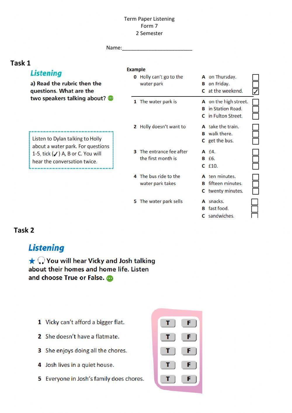 Listening Comprehension 7 Form