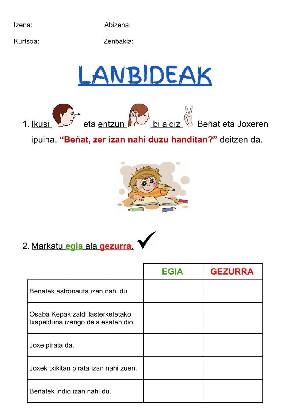 LH2 Lanbideak Beñat, zer izan nahi duzu handitan? ipuina