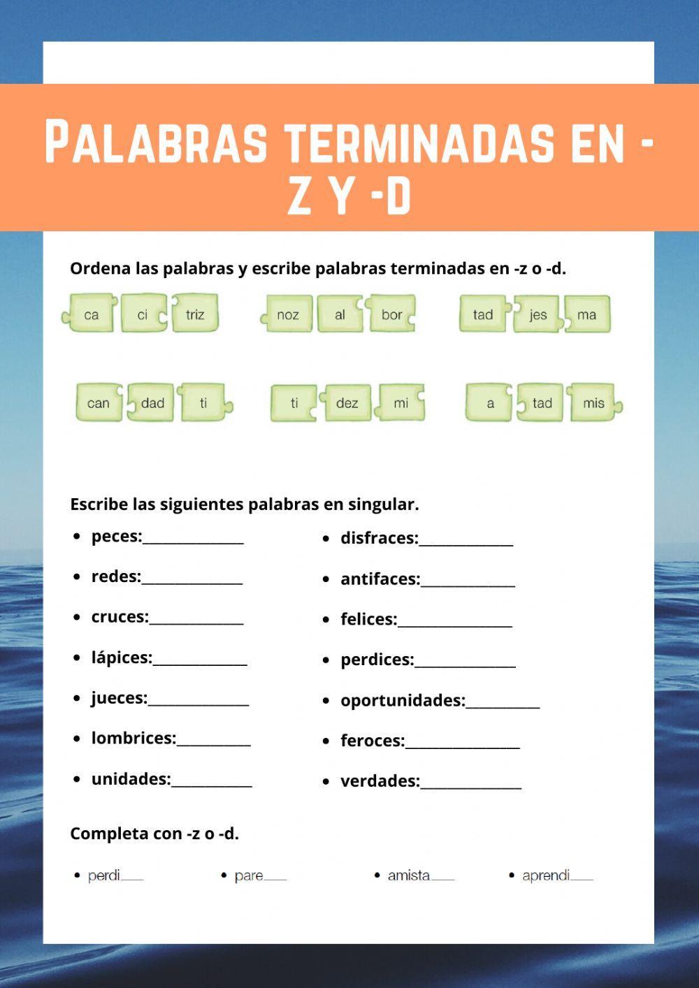 Palabras terminadas en -z y -d