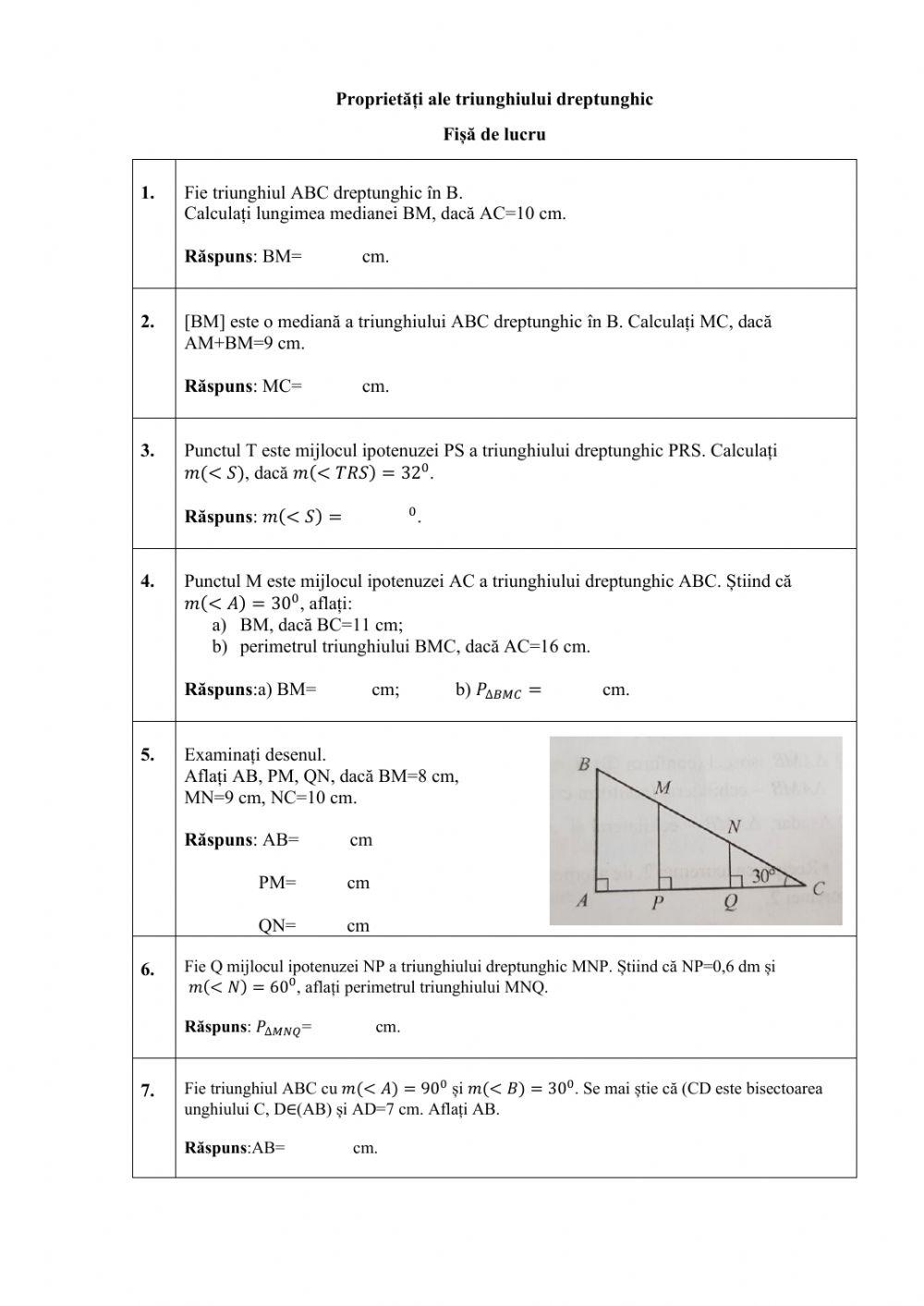 Proprietăți ale triunghiului dreptunghic