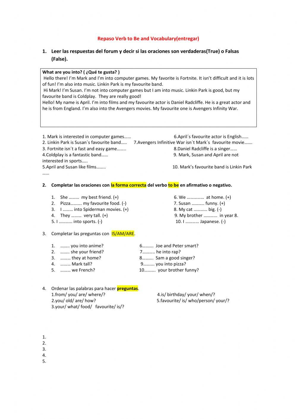 Repaso VERB TO BE ARTICLES