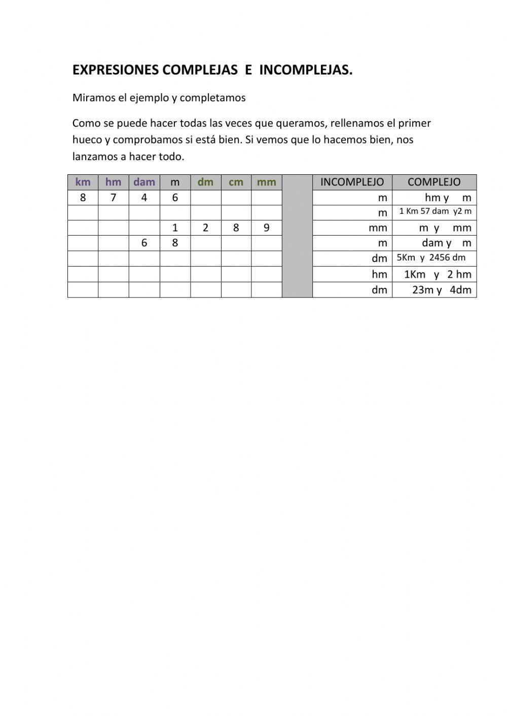 Expresiones complejas e incomplejas 2 Expresiones complejas e incomplejas 2