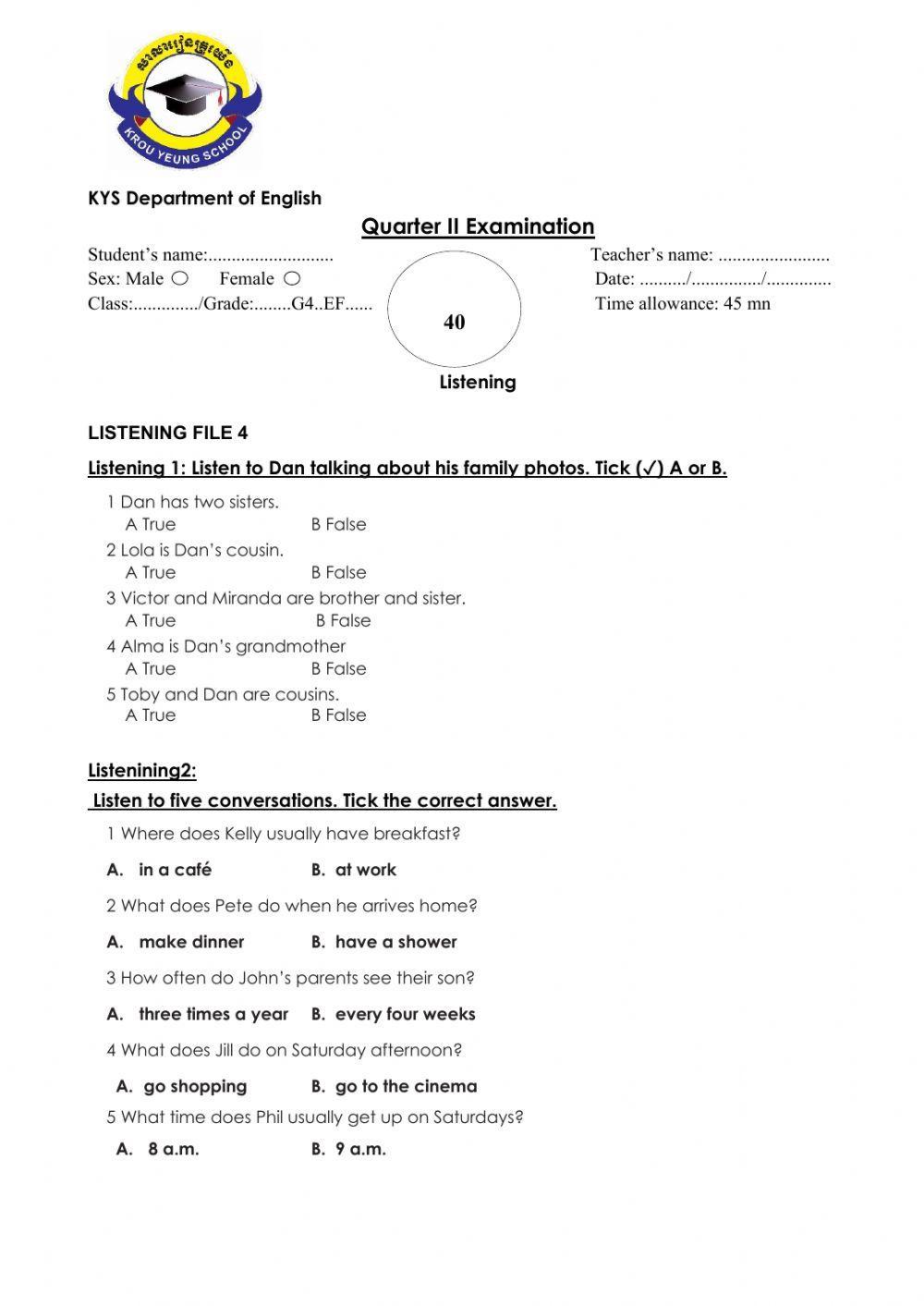 Grade4 English File Listening Test