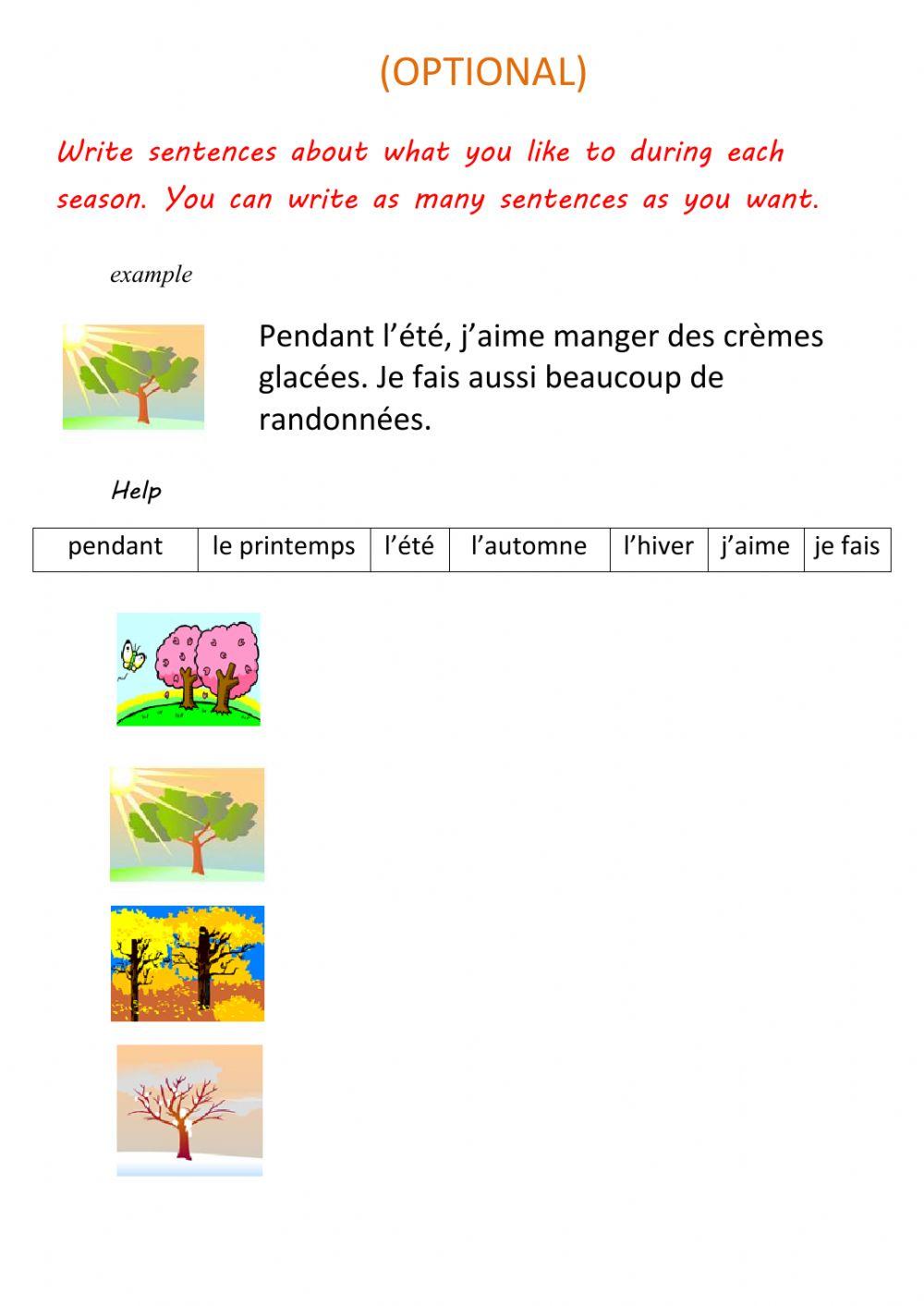 Ecrire des phrases libres - saison