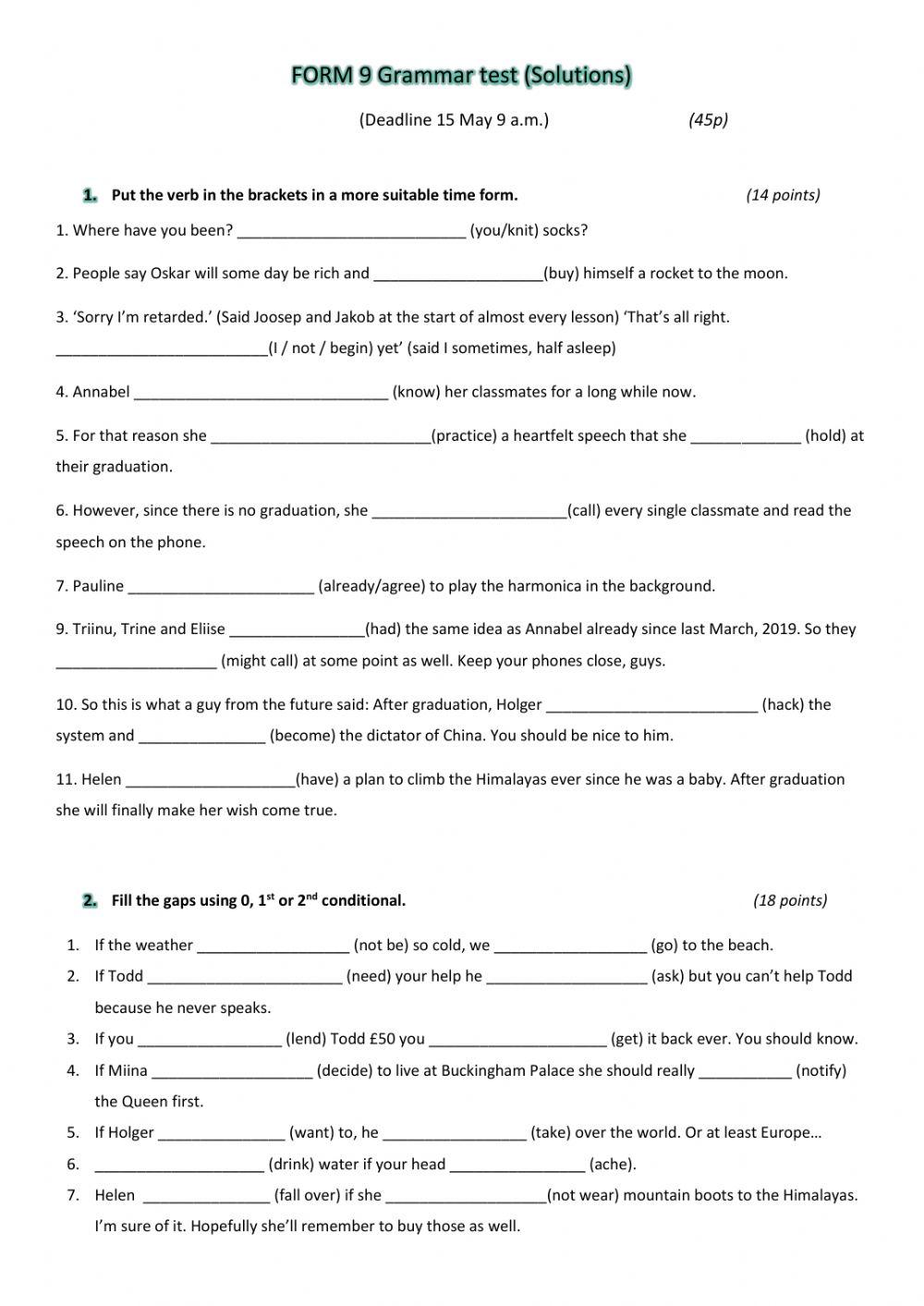 Grammar test 9A Solutions units 4-5