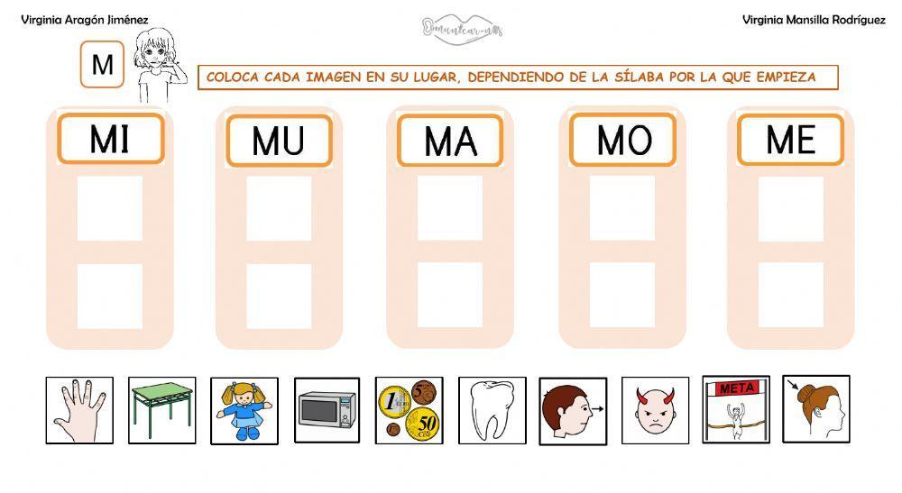 Clasificar sílabas M inicial en palabras, con grafemas.