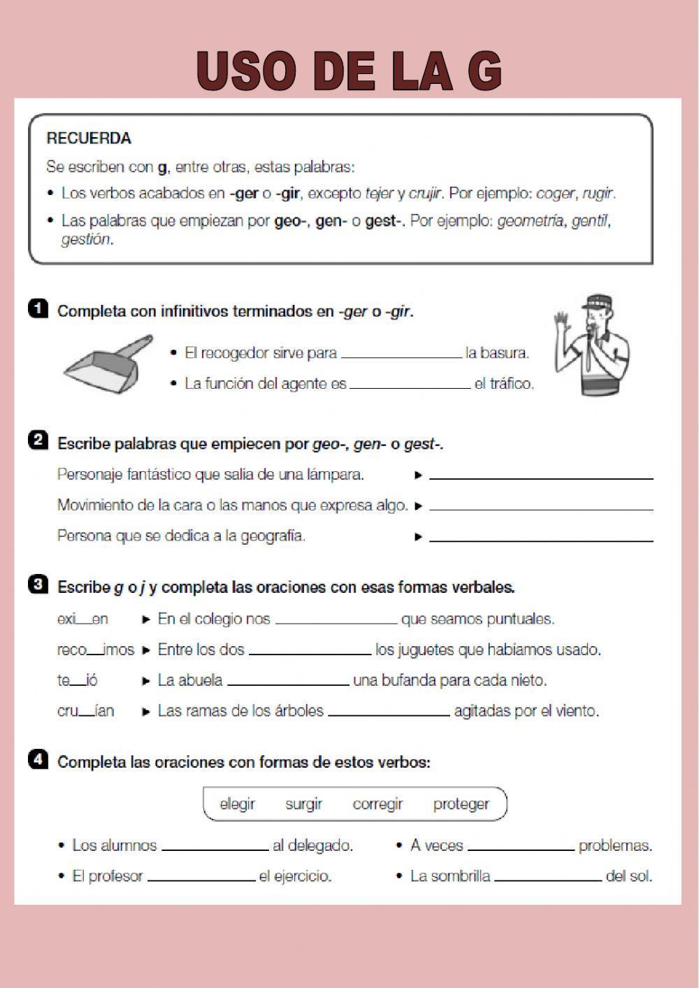 Uso De La G Y La J Interactive Worksheet Live Worksheets