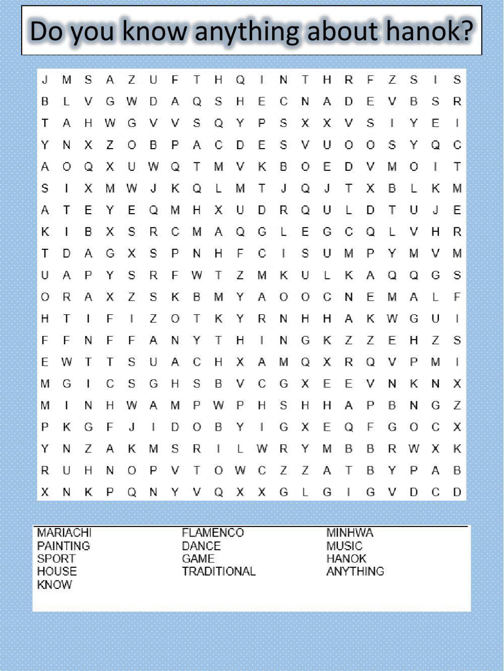 Do you know anything about hanok? Word Search