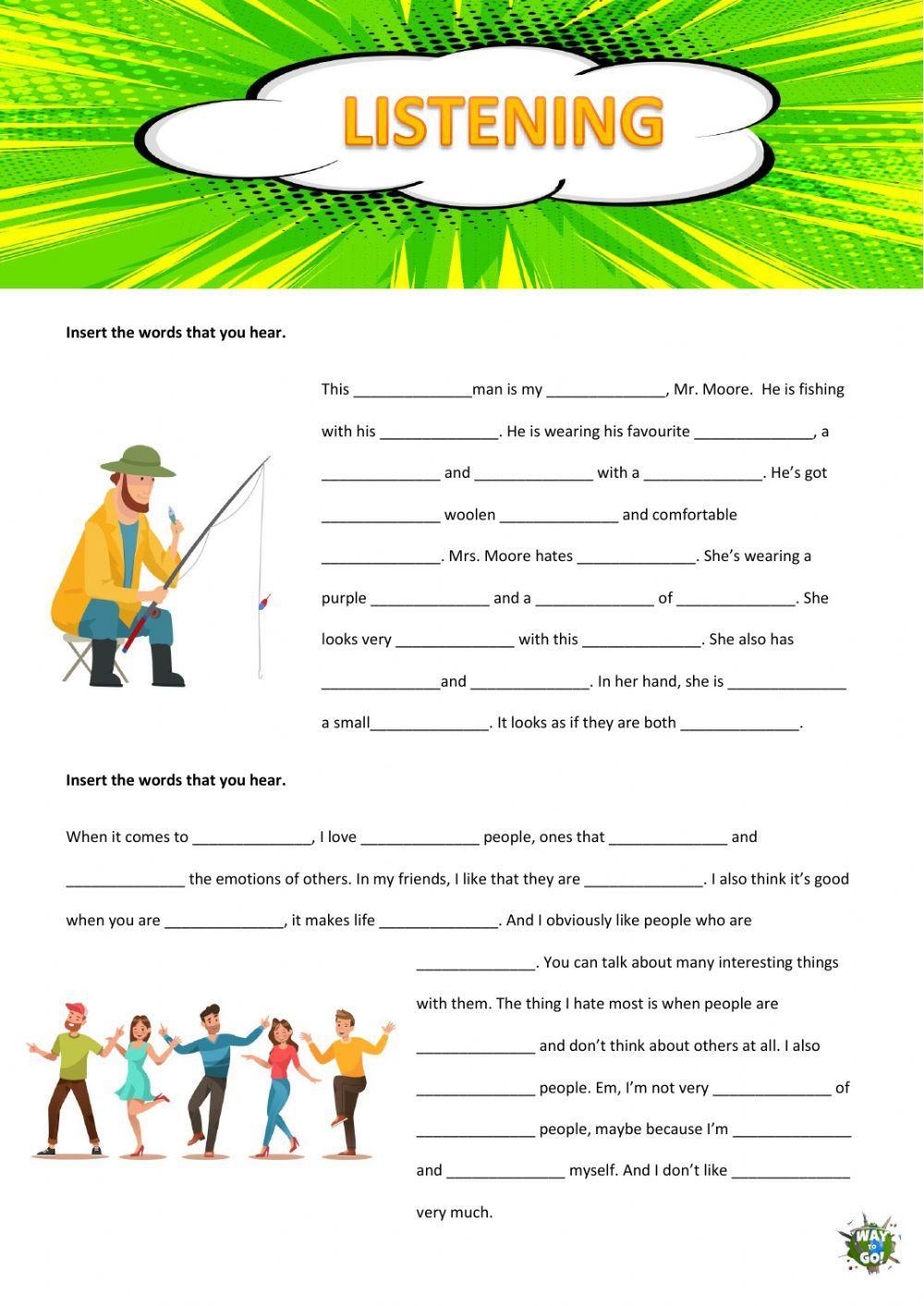 Listening activities with audio for intermediate ESL worksheets