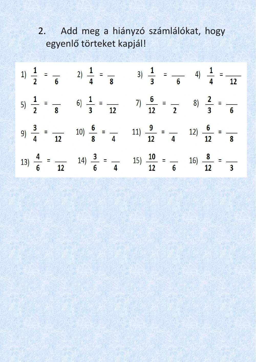 Törtek egyszerűsítése, bővítése