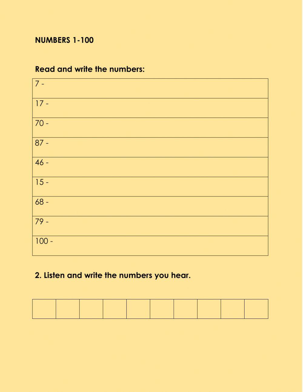 Numbers 1100 worksheet for GRADE 5 Live Worksheets