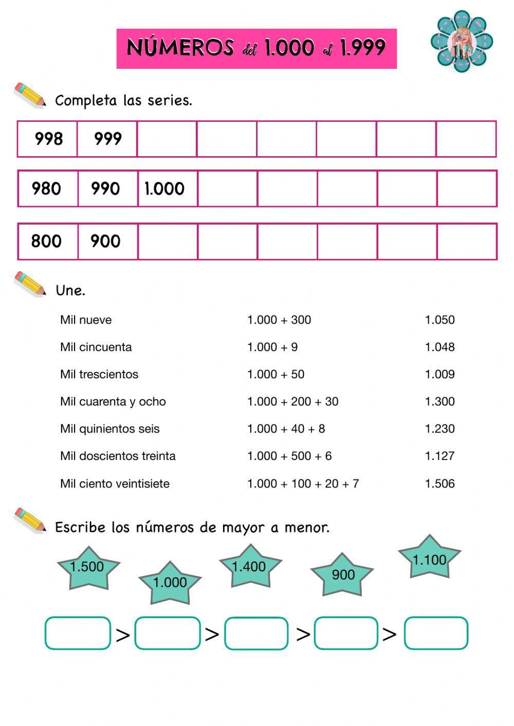 NÚMEROS del 1.000 al 1.999 NÚMEROS del 1.000 al 1.999