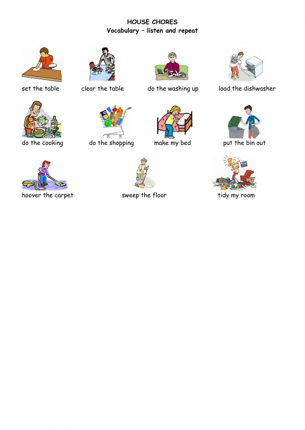 House chores - vocabulary sheet