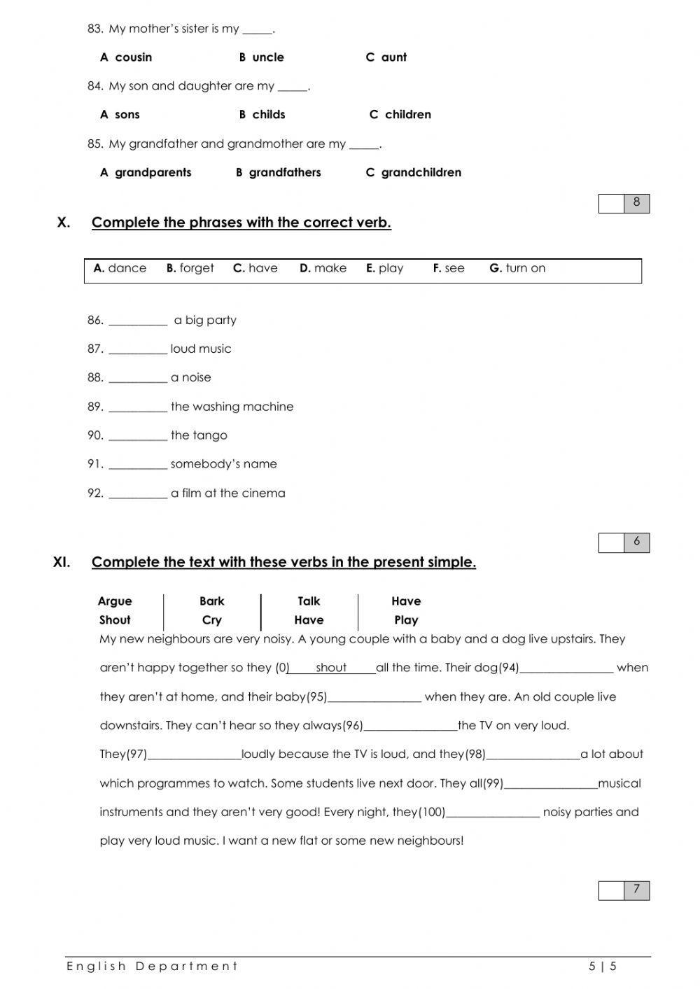 Grade 4 English File Grammar Test