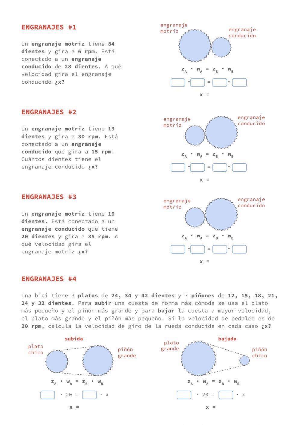 Sistemas de engranajes. Problemas 1-4