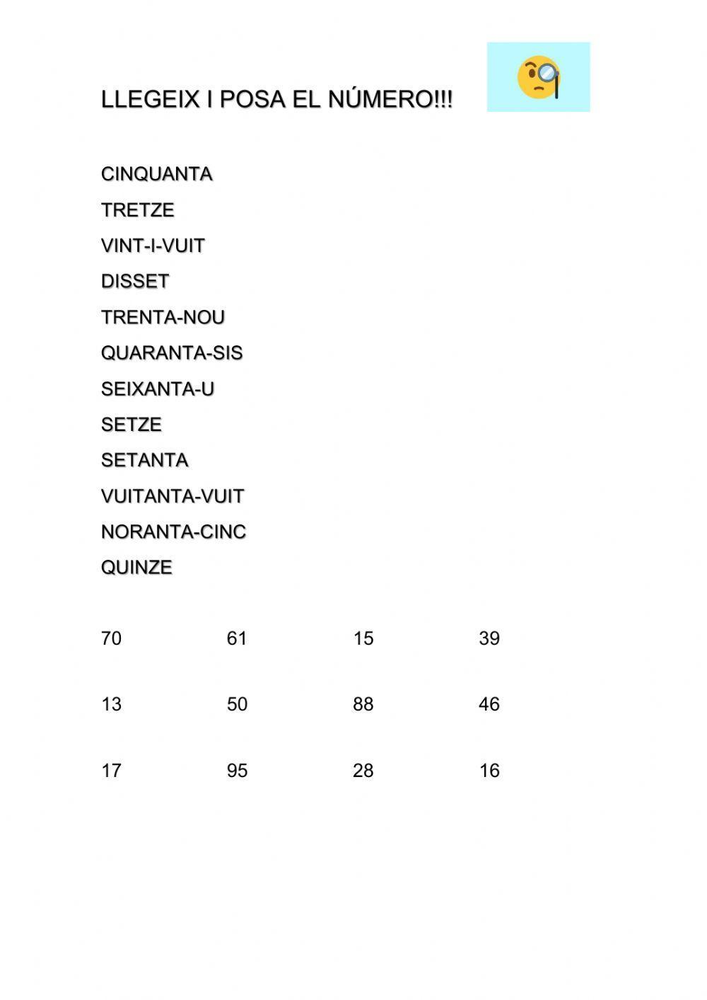 Llegeix i posa el número