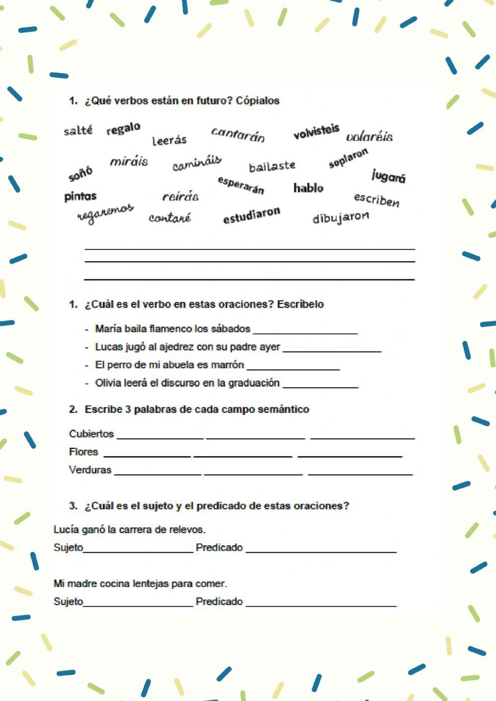 Repaso verbo, oración, campo semantico