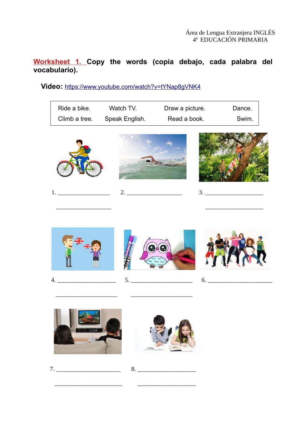 Worksheet 1. free time activities