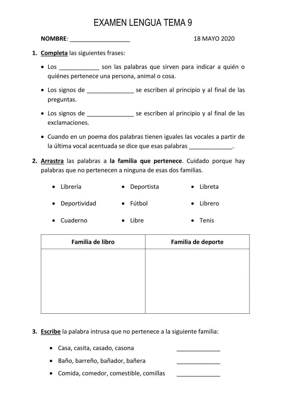 Examen Lengua tema 9
