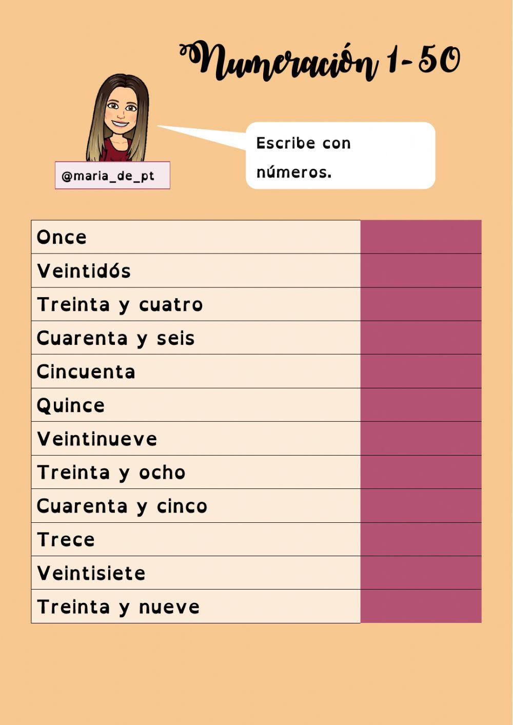 Numeración 1-50 Numeración 1-50